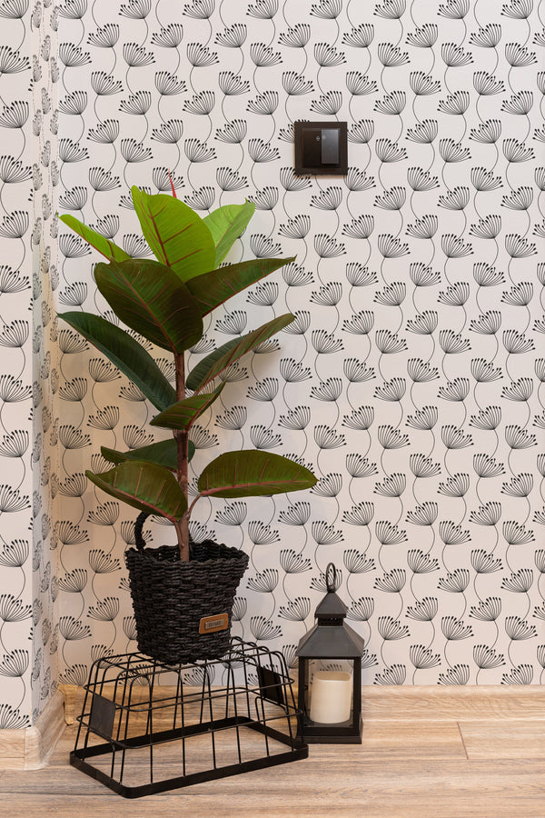 hallway interior green plant black lantern aesthetic floral line temporary wallpaper