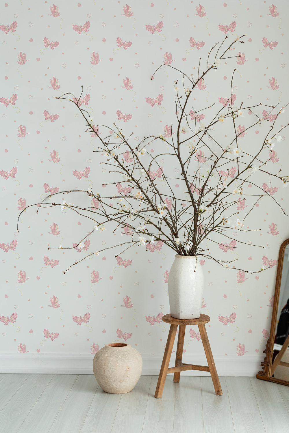 Pink butterfly Peel and Stick Removable Wallpaper