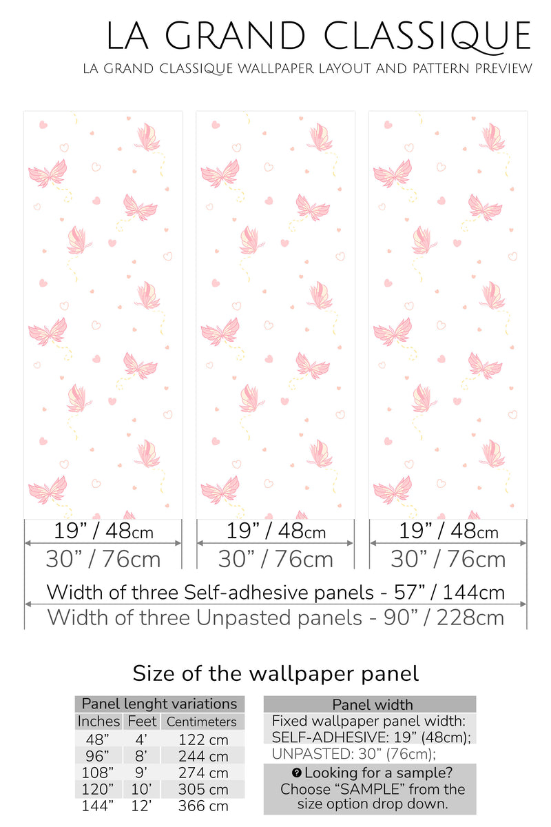 pink butterfly peel and stick wallpaper specifiation