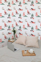 temporary wallpaper animal pattern cozy romantic bedroom interior