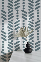 wallpaper peel and stick accent wall herringbone brush stroke pattern decorative vase plant