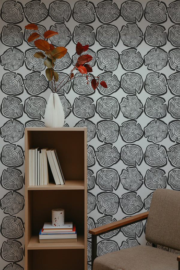 self-adhesive wallpaper wood pattern bookshelf armchair decorative plant interior