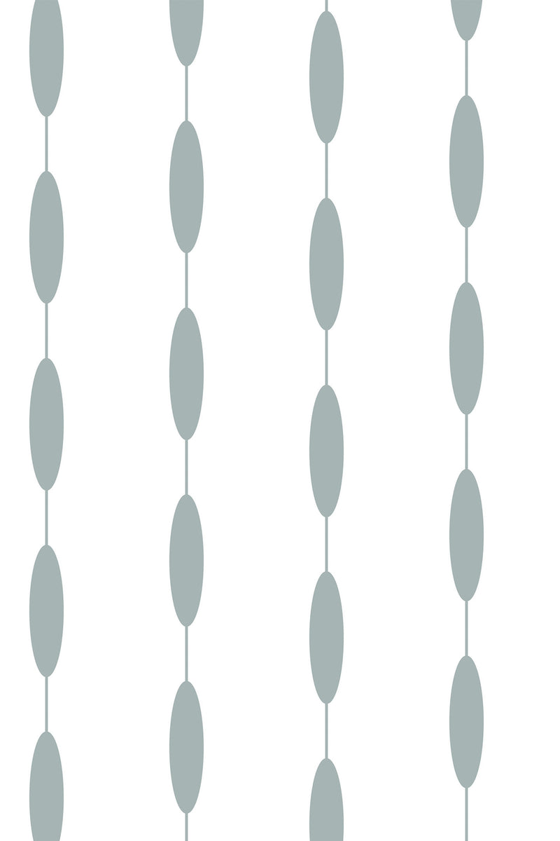 Vertical rows of muted green retro circles connected by small lines on a white background. Peel and stick removable wallpaper.