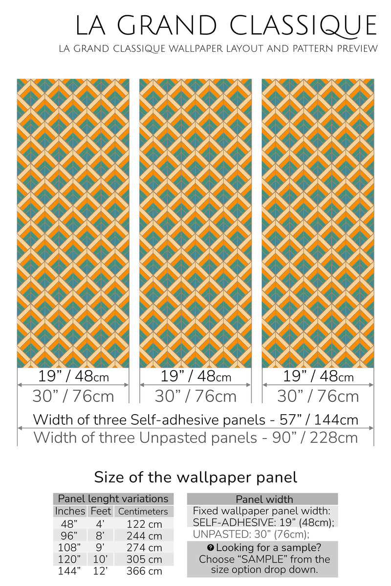 orange retro peel and stick wallpaper specifiation