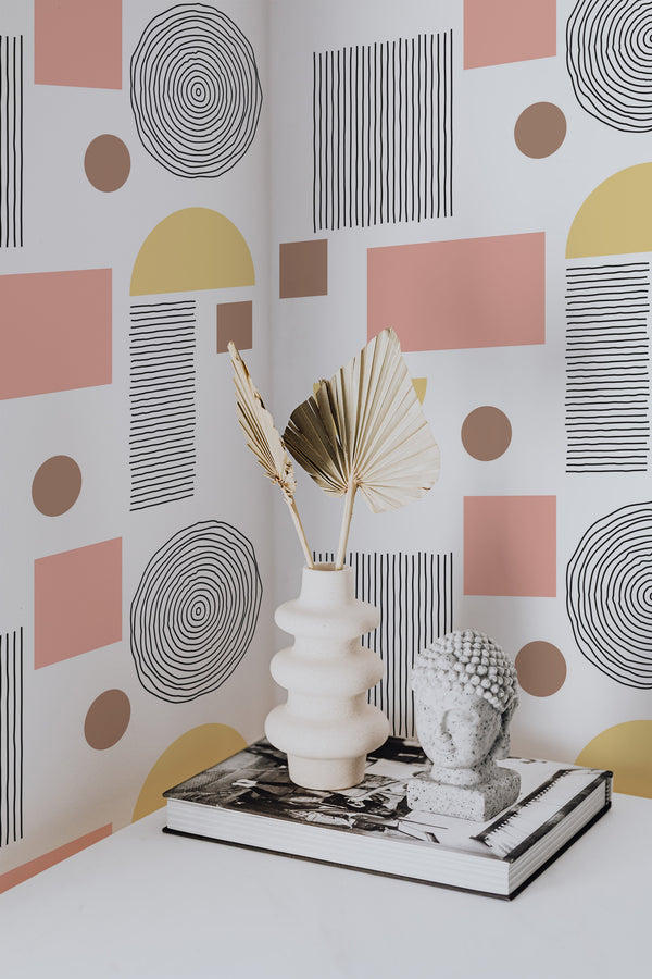 wallpaper for walls boho circle pattern modern sophisticated vase statue home decor