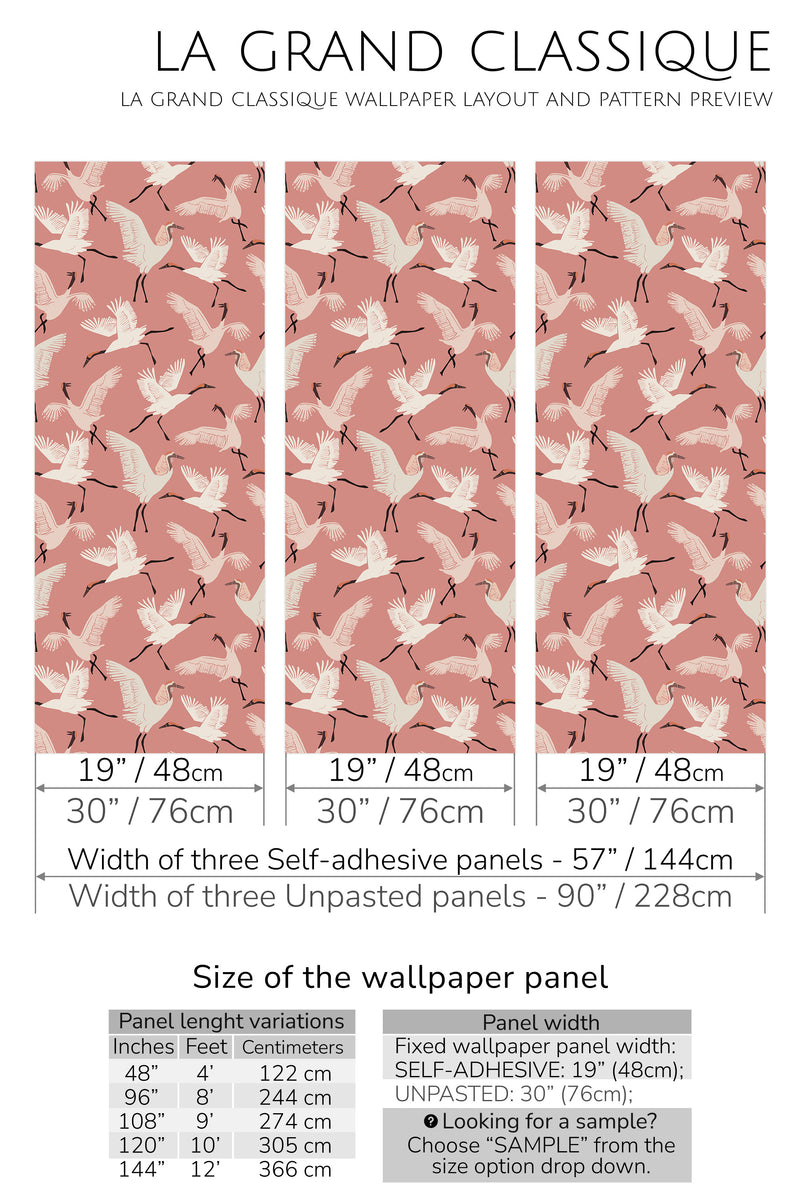 rose cranes peel and stick wallpaper specifiation