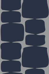 Navy retro shape wallpaper with abstract rounded rectangles in dark blue, arranged vertically on a light gray background, peel and stick removable wallpaper.