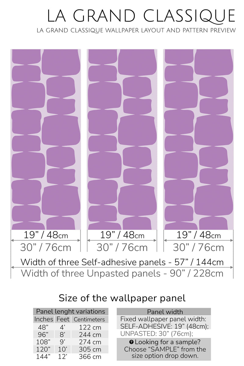 purple retro shape peel and stick wallpaper specifiation