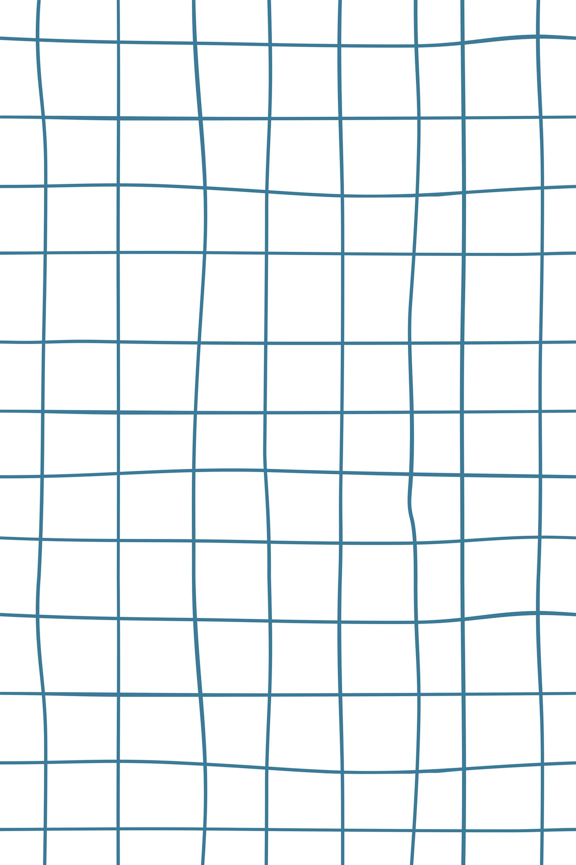 Wavy blue grid lines create an abstract, minimalist design on a white background, ideal for adding a modern touch to any room. Peel and stick removable wallpaper.