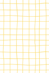 A minimalist wallpaper design with a hand-drawn grid pattern of irregular yellow lines on a white background, peel and stick removable wallpaper.