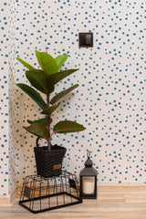 hallway interior green plant black lantern small dots temporary wallpaper
