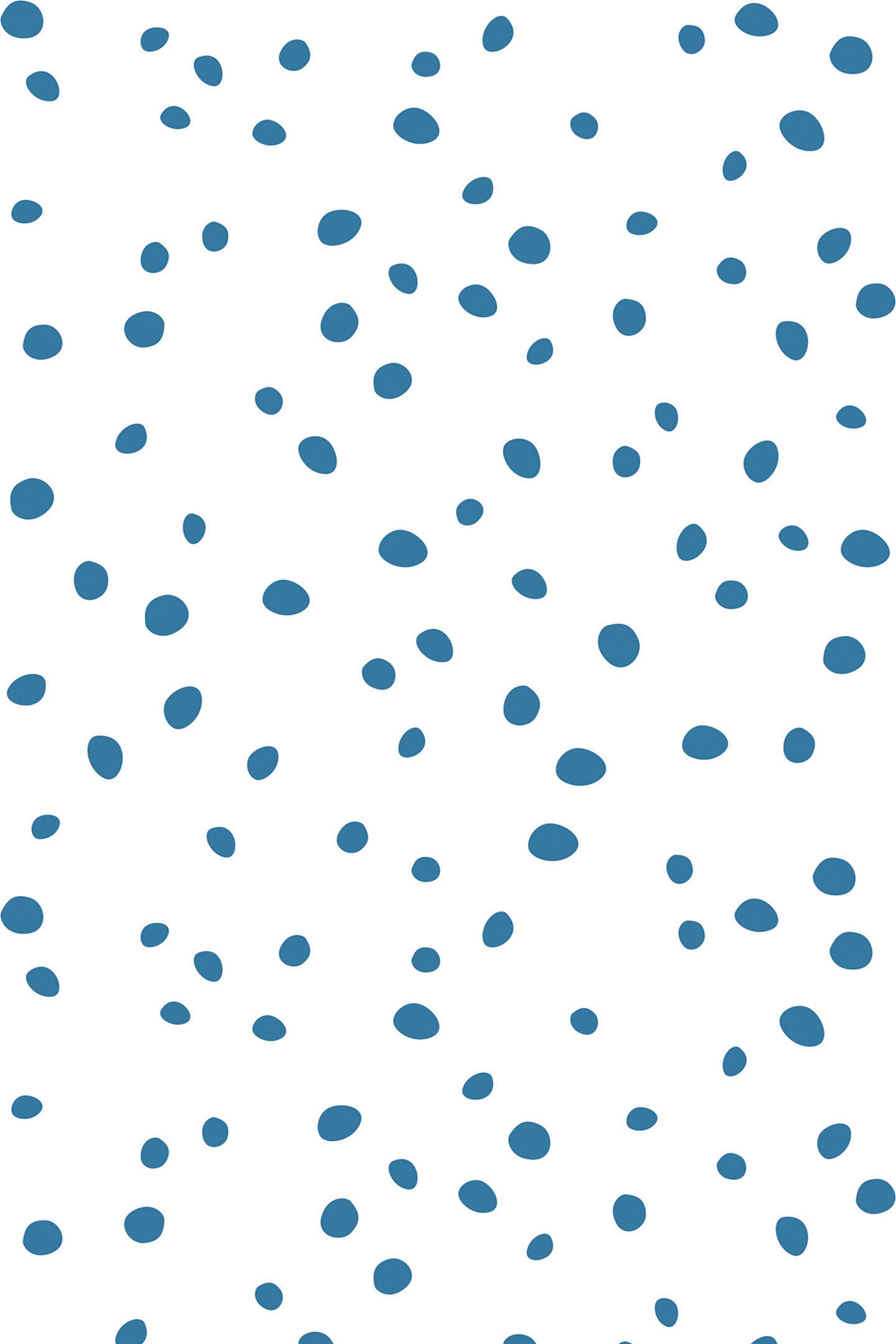 Blue small dots scattered randomly on a white background, creating a simple, playful pattern. Peel and stick removable wallpaper.