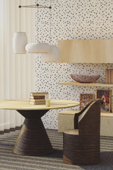 living room dining table wooden furniture light green dalmatian wall paper peel and stick