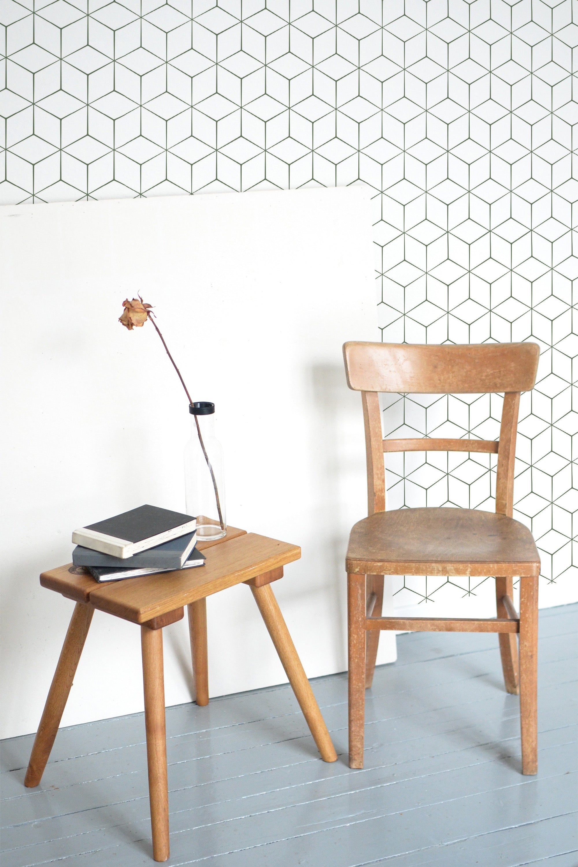 Self-adhesive luxury hexagon wallpaper with a minimalist geometric pattern in a subtle monochrome design.