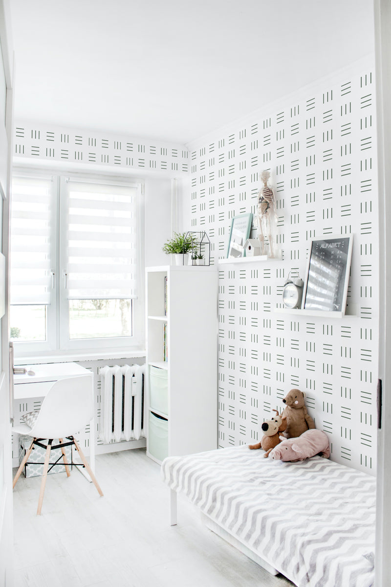 removable wallpaper minimal geometric lines pattern kids room desk bed bookshelf toys