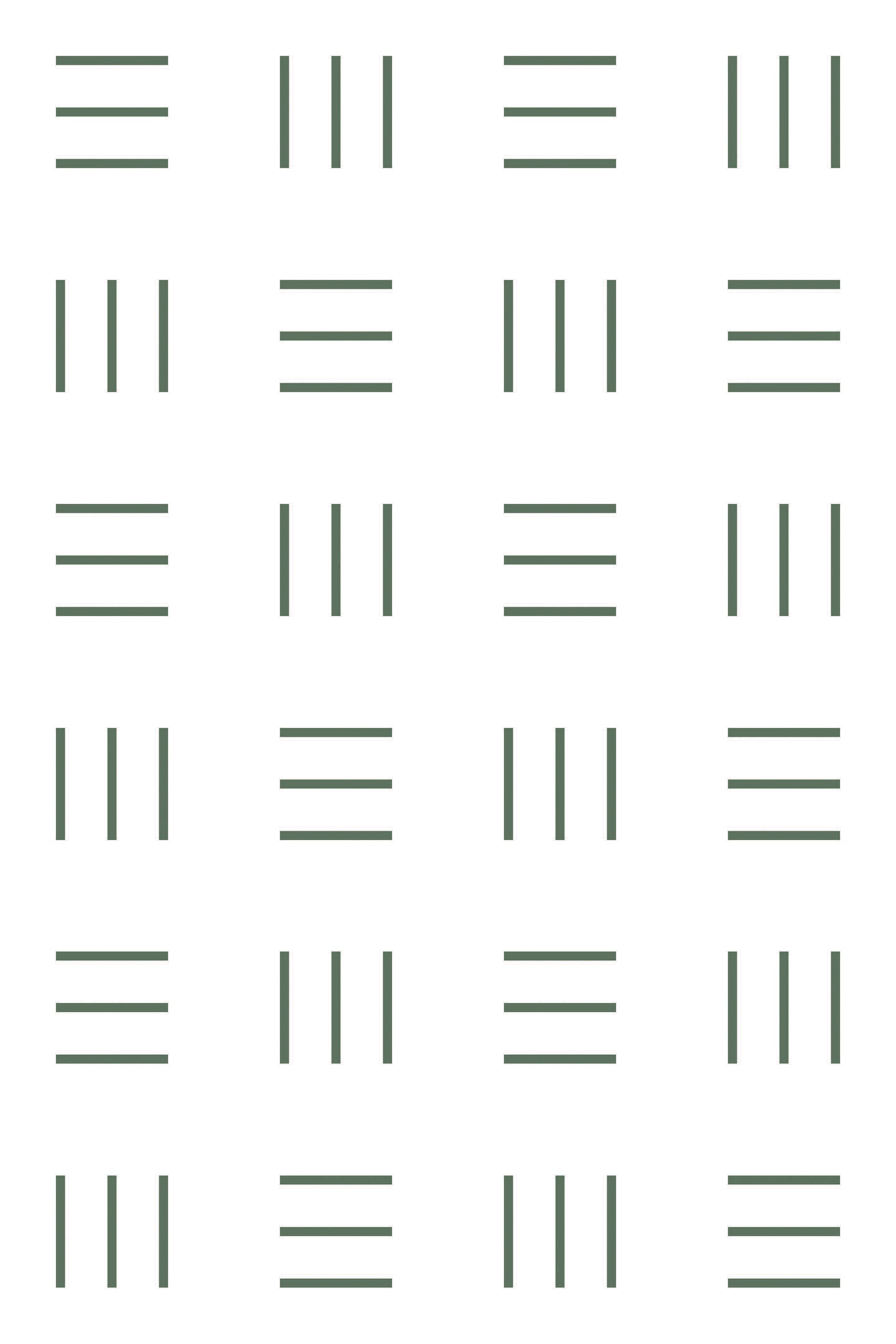 A repeating pattern of minimal geometric lines arranged in a grid on a white background, with alternating vertical and horizontal dark green lines. Peel and stick removable wallpaper.