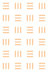 Orange vertical and horizontal lines in varying patterns arranged in a grid on a white background, creating a symmetrical geometric design. Peel and stick removable wallpaper.