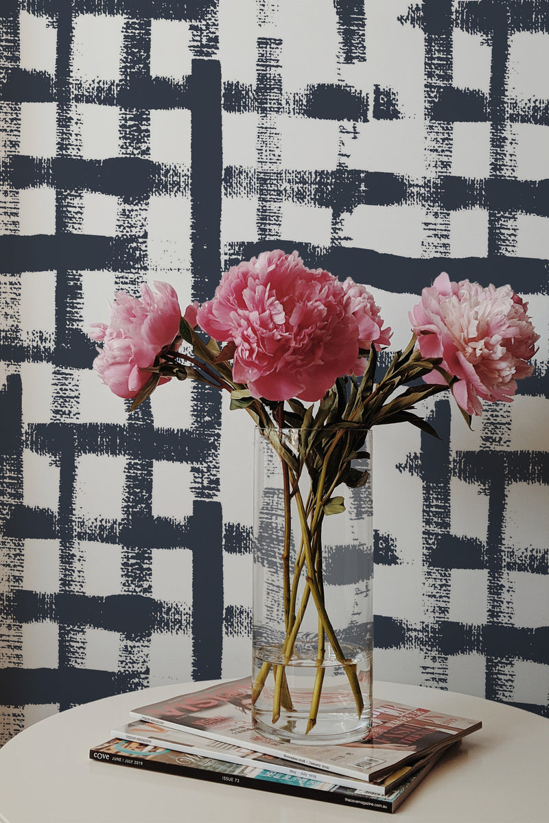 peonies magazines coffee table modern interior brush stroke pattern wall paper peel and stick