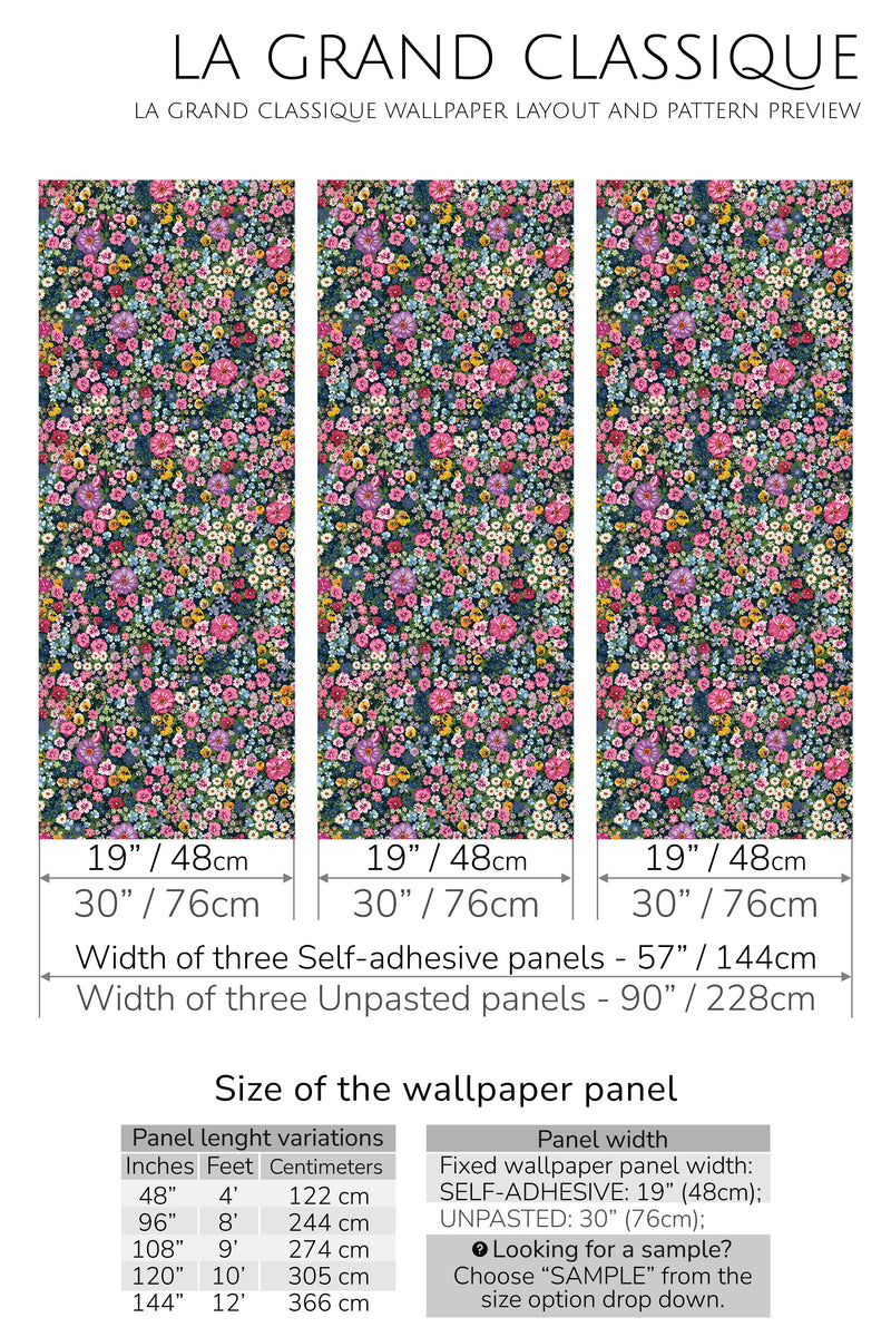 colorful bold floral peel and stick wallpaper specifiation
