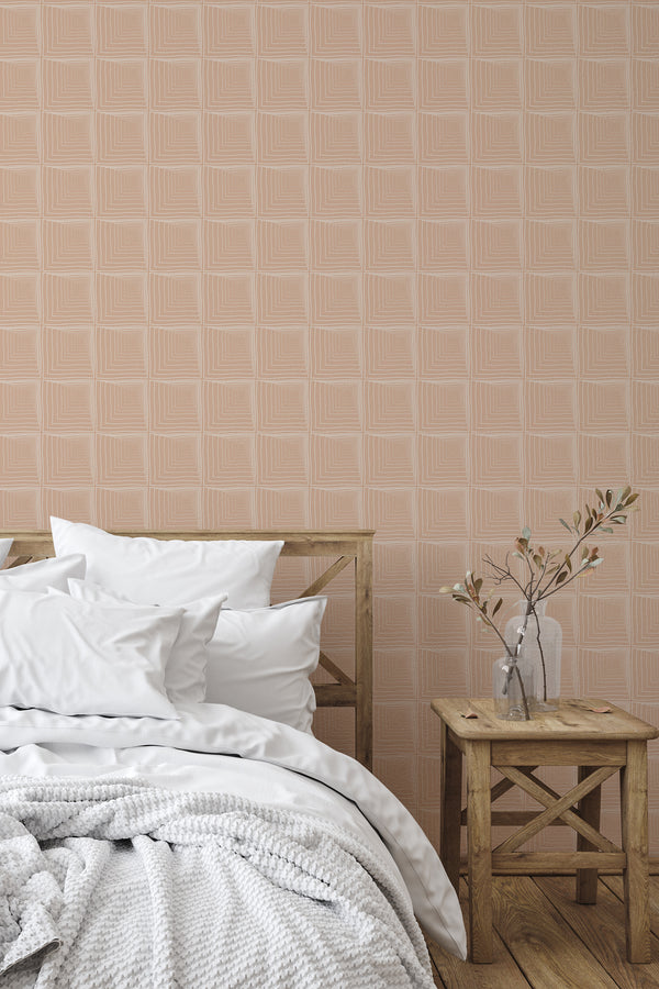 simple bedroom bed nightstand decorative vase minimal tile wall decor