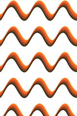 Boho wave wallpaper with wavy, undulating lines in warm earth tones of orange and brown on a white background, peel and stick removable wallpaper.