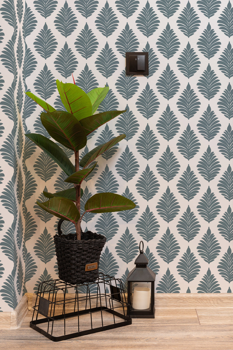hallway interior green plant black lantern french leaf pattern temporary wallpaper