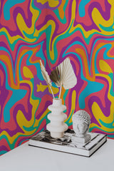 wallpaper for walls colorful wave pattern modern sophisticated vase statue home decor