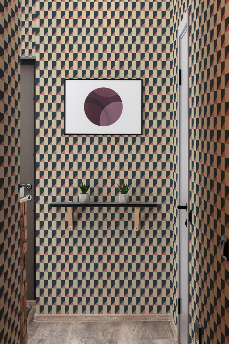 wallpaper fun geometric pattern hallway entrance minimalist decor artwork interior