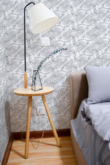 removable wallpaper line art pattern bedroom accent wall simple interior