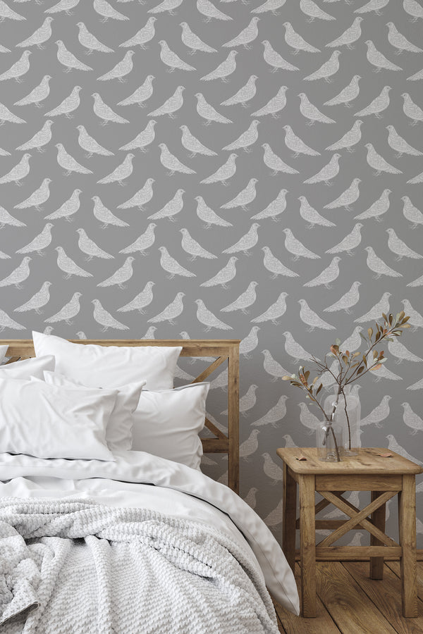 simple bedroom bed nightstand decorative vase pigeons wall decor