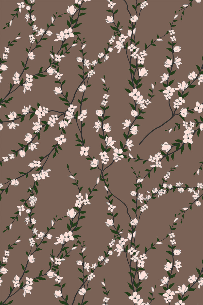 brown blooming tree wallpaper pattern repeat