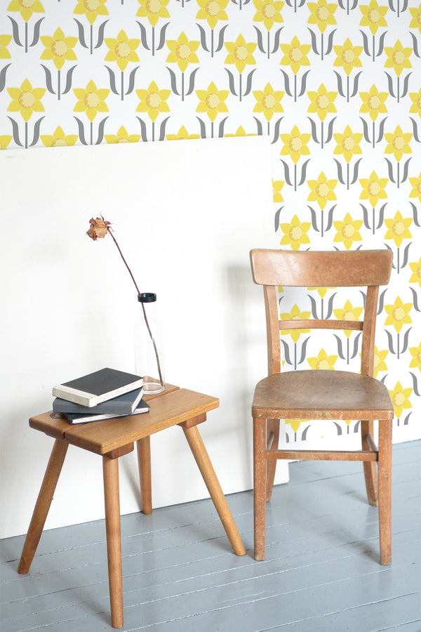 wooden table chair decorative plant blank canvas yellow art nouveau self adhesive wallpaper