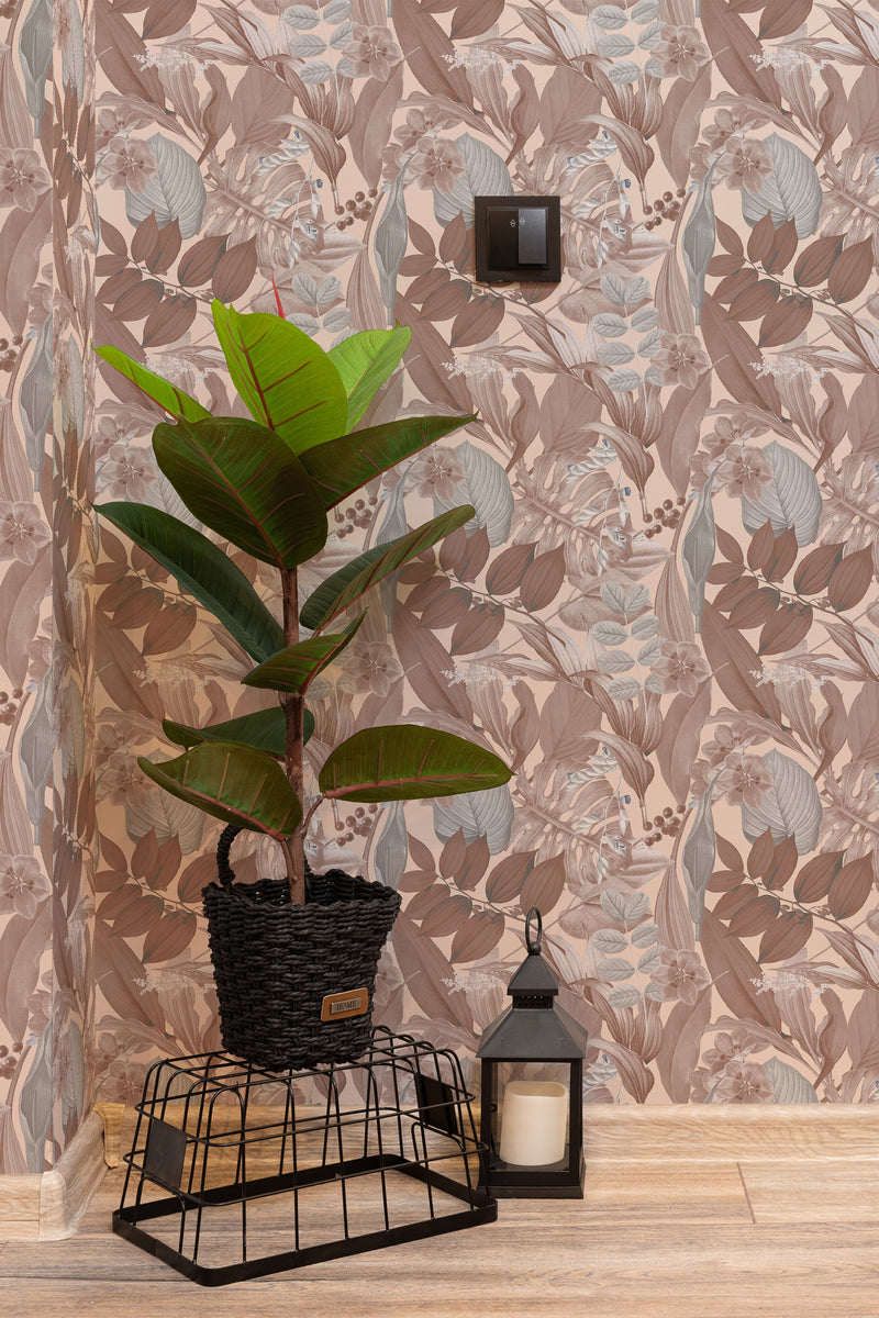 hallway interior green plant black lantern palm temporary wallpaper