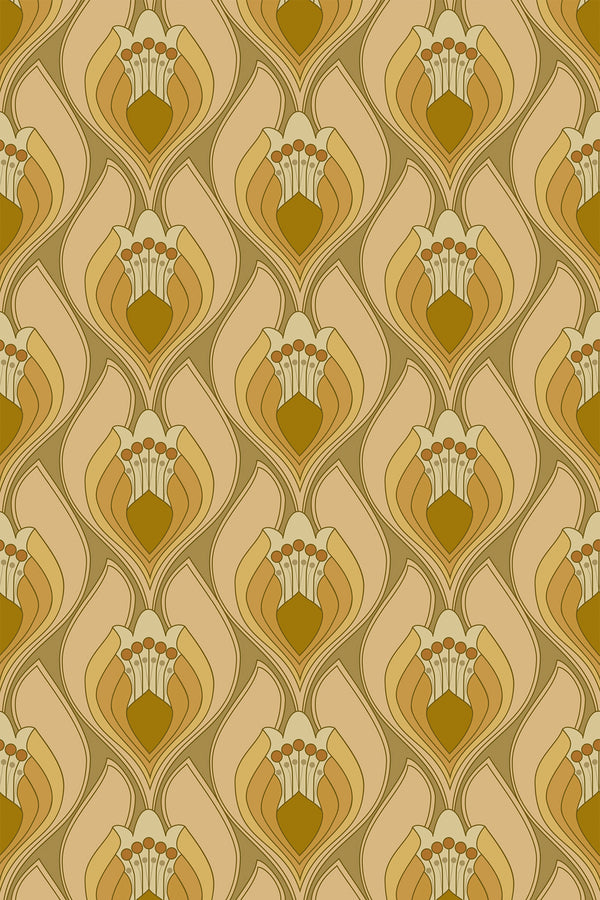 yellow retro floral wallpaper pattern repeat