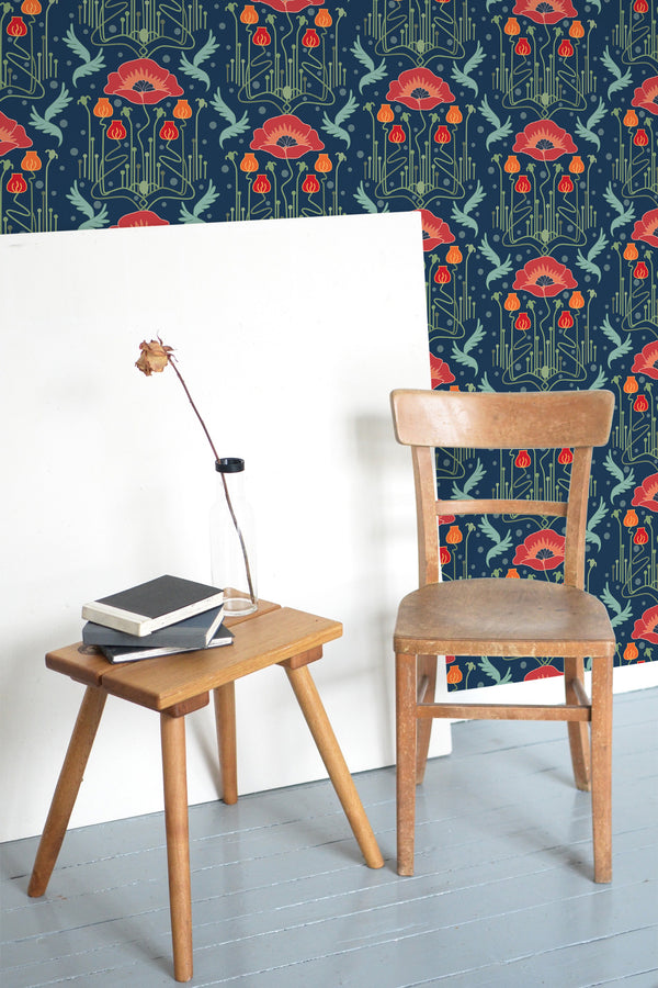 wooden table chair decorative plant blank canvas art nouveau tulip self adhesive wallpaper