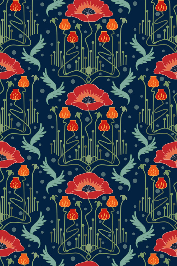 art nouveau tulip wallpaper pattern repeat
