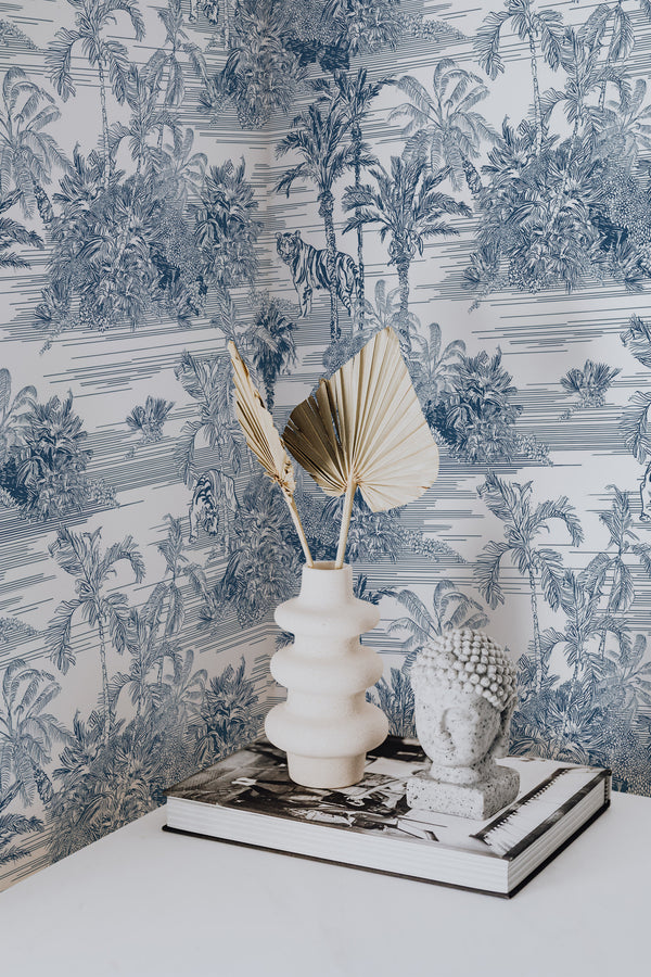 wallpaper for walls jungle pattern modern sophisticated vase statue home decor