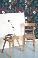 wooden table chair decorative plant blank canvas dark forest self adhesive wallpaper