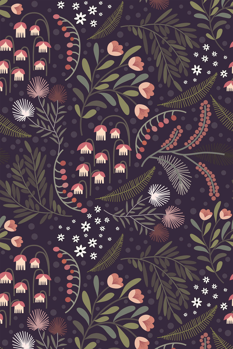 dark floral garden wallpaper pattern repeat