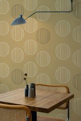 Self-adhesive wallpaper with a modern Circle design in neutral tones, featuring circular outlines with varying vertical line patterns inside each circle.