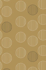 An alternating pattern of circular shapes with vertical lines inside on a mustard background, with circles in black and white. Peel and stick removable wallpaper.