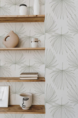 Self-adhesive wallpaper with a delicate French leaf design in soft green, creating a calming and elegant atmosphere with a nature-inspired pattern.