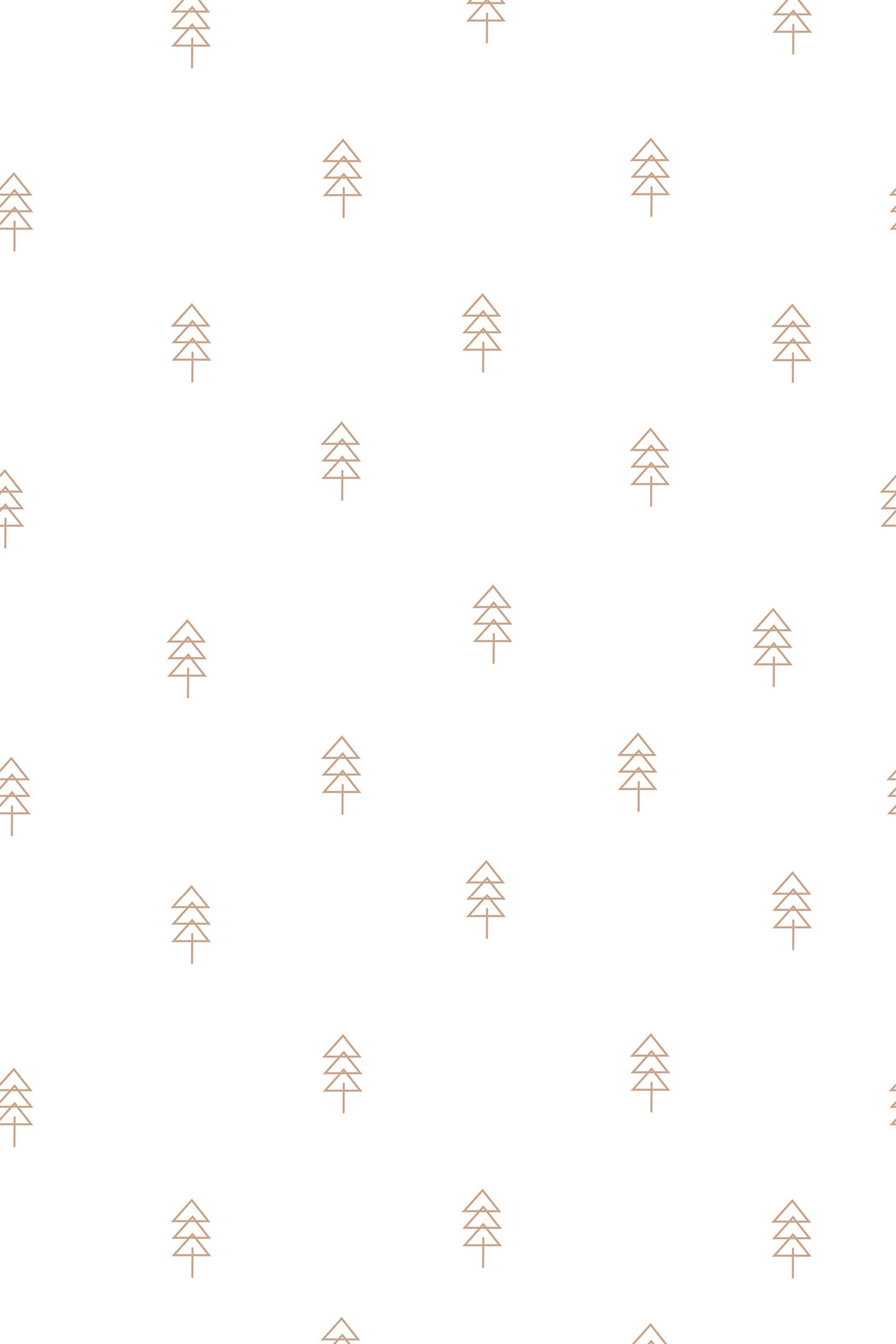 Simple repeating pattern of small, minimalist trees evenly spaced on a white background, creating a uniform and understated look. Peel and stick removable wallpaper.