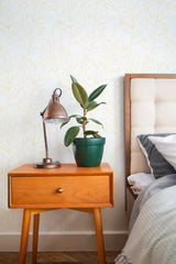 stylish bedroom interior nightstand plant lamp big floral nursery accent wall