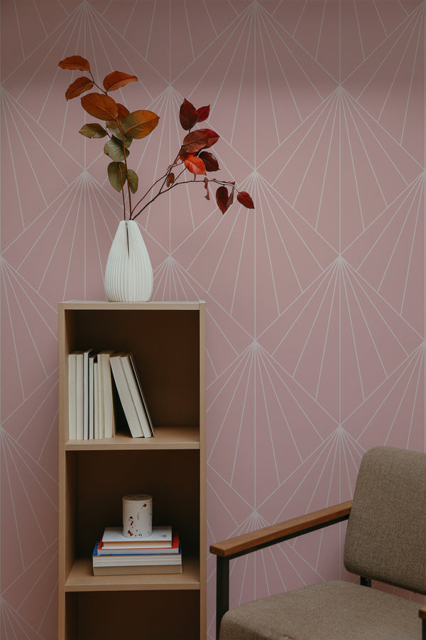 self-adhesive wallpaper solid art deco pattern bookshelf armchair decorative plant interior