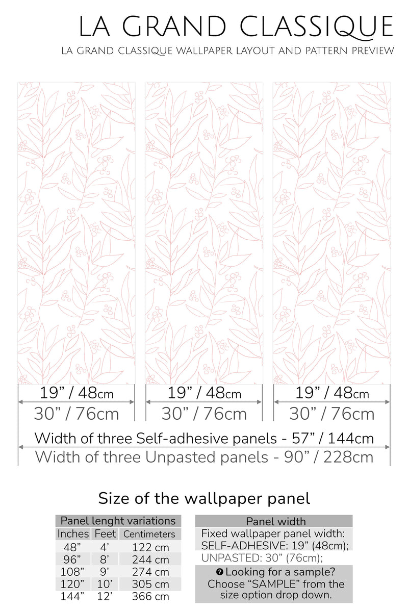 big floral line art peel and stick wallpaper specifiation