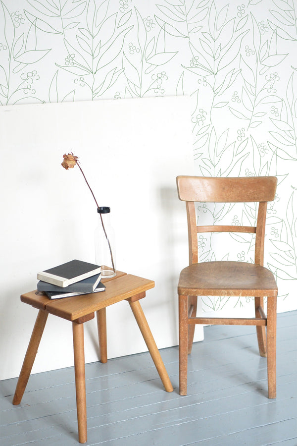 wooden table chair decorative plant blank canvas big floral self adhesive wallpaper