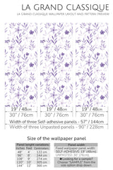 violet botanical peel and stick wallpaper specifiation