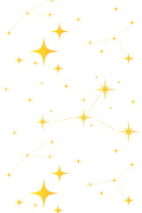 Yellow star and constellation pattern on a white background, peel and stick removable wallpaper.