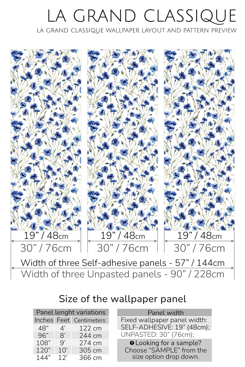 blue floral print peel and stick wallpaper specifiation